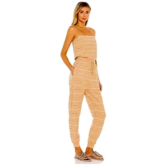 LSPACE NORTH SHORE STRAPLESS STRIPED JUMPSUIT WITH POCKETS SIZE LARGE NWT - Picture 1 of 11